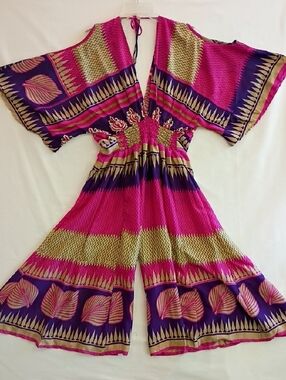 NWT Guru4Life Boho Festival Jumpsuit Flowy Wide Leg Cut Out Sleeve Size Sm/Med